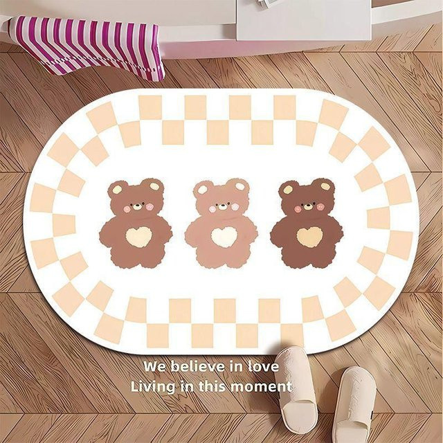 Rutschfeste Badezimmer Bodenmatte Candy Bär aus Diatomeenerde, schnelltrocknend, Weiß, B/T: 40 x 60 cm - Bild 1