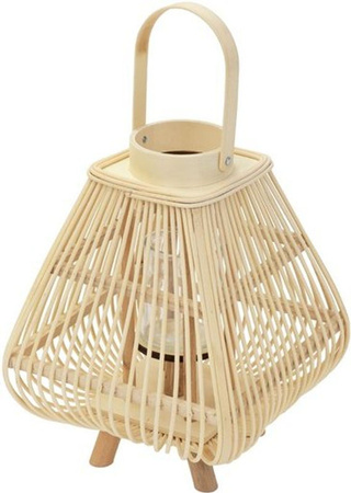 ECD Germany Bambus Laterne Windlicht in Boho Design, Farbe: Braun/Beige, H: 45,5 cm, B: 25 cm, T: 25 cm, Kerzenhalter mit Glas und Henkel für Teelicht