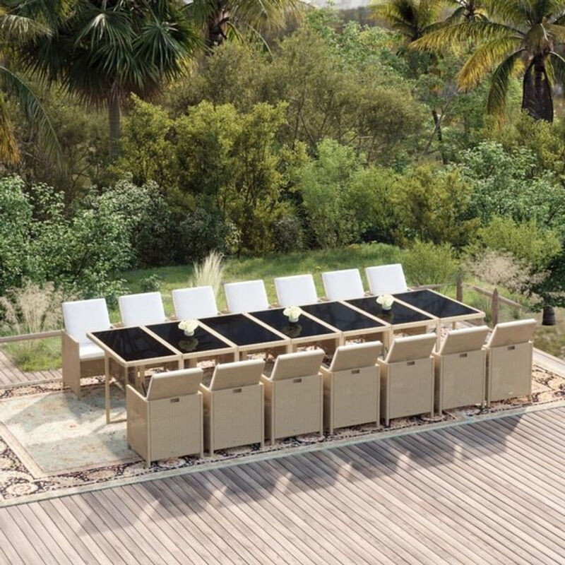 15-teilige moderne Garten-Essgruppe aus Poly-Rattan mit Kissen in Beige von vidaxl - Bild 1