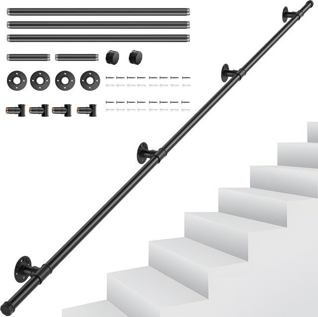 Rbefeuly Handlauf für Treppen in Schwarz, 2,5 m langer rutschfester Wandhandlauf für den Innen- und Außenbereich mit Zubehörgriff - Bild 1
