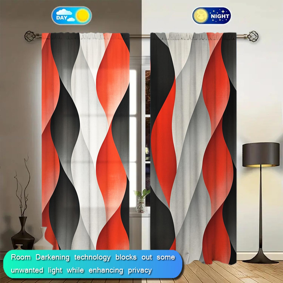 Tonnika Chen Vorhang-Set mit 2 Stück in Schwarz, dreidimensionales Wellenwasserfall-Design zur Abdunkelung und Dekoration, B: 100 cm, H: 70 cm - Bild 2