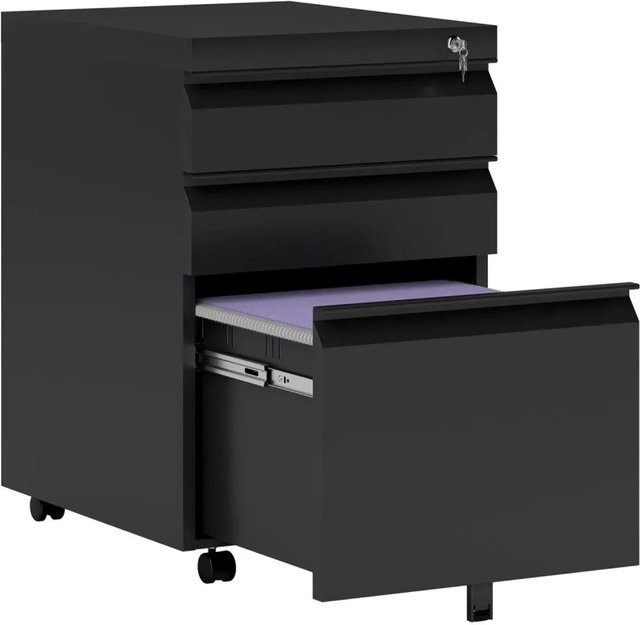 Vinsetto Rollcontainer aus Stahl mit 3 Schubladen und Rädern, Schwarz, B/T/H: 39 x 48 x 60 cm - Bild 3