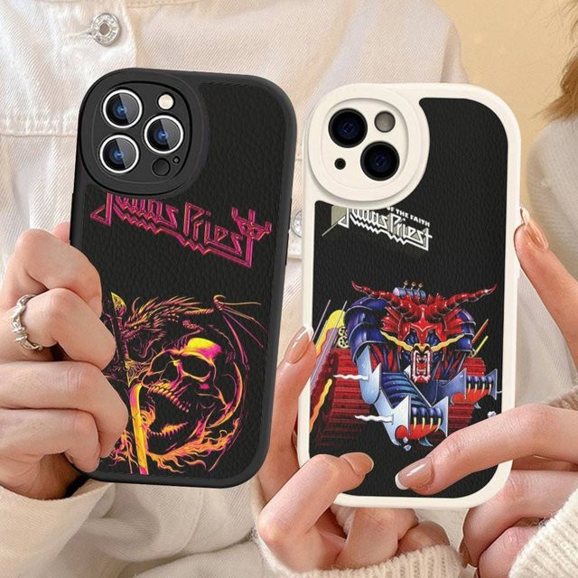 Stoßfeste Leder-Handyhülle von JUDAS PRIEST in Schwarz für iPhone 11 bis iPhone 16 Pro Max Plus - Bild 1