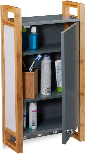 Relaxdays Hängeschrank aus MDF und Bambus in Grau Natur mit Magnetverschluss, B/T/H: 58 x 31,5 x 15 cm - Bild 1