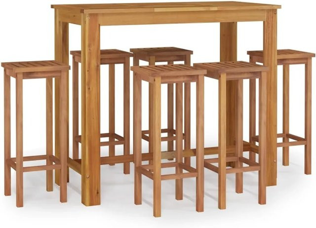 vidaXL 7-tlg Garten-Essgruppe aus Akazien-Massivholz in Braun, Modell 34, B/T/H: 120 x 60 x 75 cm (Tisch) und 45 x 45 x 45 cm (Stuhl) - Bild 1