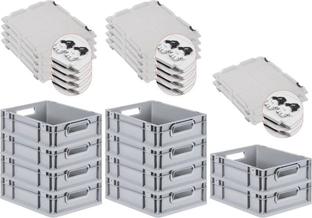 PROREGAL SuperSparSet 10x Eurobox NextGen Grip mit Scharnierdeckel und schwarzen Schiebeschnappverschlüssen, Grau, H x B x T: 12 x 30 x 40 cm - Bild 1
