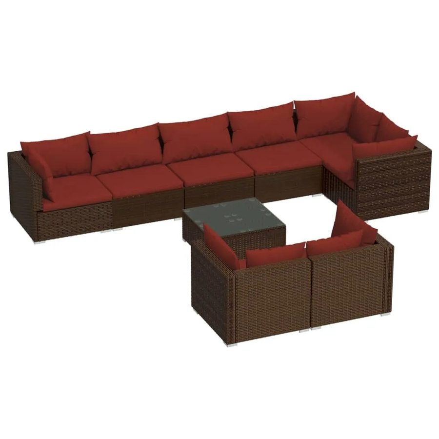 vidaXL 9-teiliges Garten-Lounge-Set in L-Form aus braunem Poly-Rattan mit Kissen und pulverbeschichtetem Stahlgestell - Bild 2