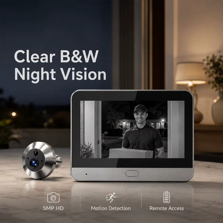 Aegiscam Mini 5MP WLAN-Video-Türklingelkamera mit 4,3-Zoll-Innenmonitor, PIR-Bewegungserkennung und 5200mAh Akku in Schwarz und Silber - Bild 2