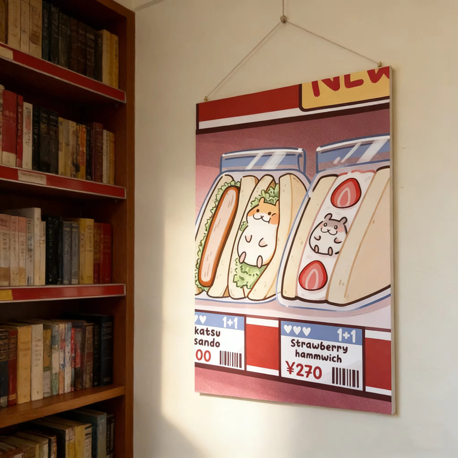 Kawaii Hamster Sandwiches Wandkunst Poster im japanischen Sando Stil, Mehrfarbig, 5x7 Zoll - Bild 2