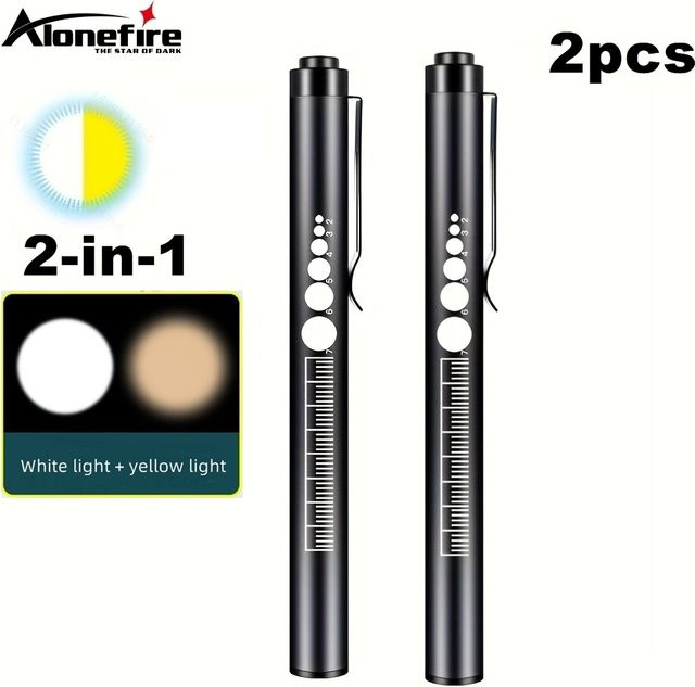 Alonefire 2er-Set Mini 2-in-1 LED-Stiftlampe aus Aluminium, USB wiederaufladbar, Schwarz - Bild 1