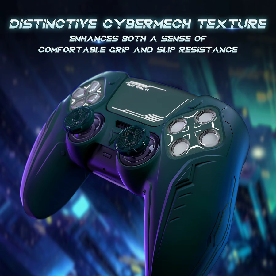 PlayVital Silikon-Grip-Hülle für PS5-Controller im CyberMech-Design, Farbe: Schwarz - Bild 3