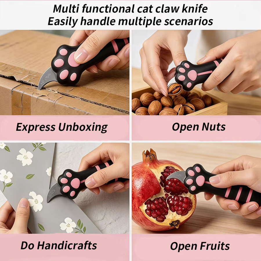 Einziehbarer Katzenkrallen Schlüsselanhänger als Mini-Paketöffner und Universalmesser in Pink - Bild 4
