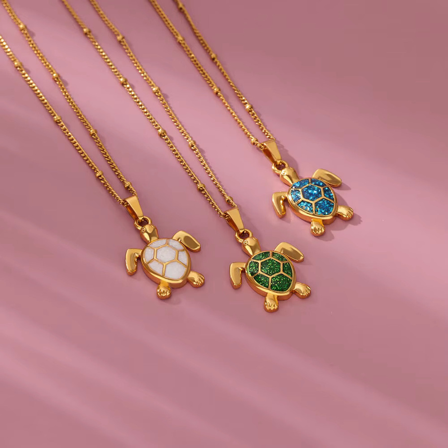 HPTOTMG Schildkröten-Anhänger Halskette, Edelstahl, Perle, Gold, Damen - Bild 1