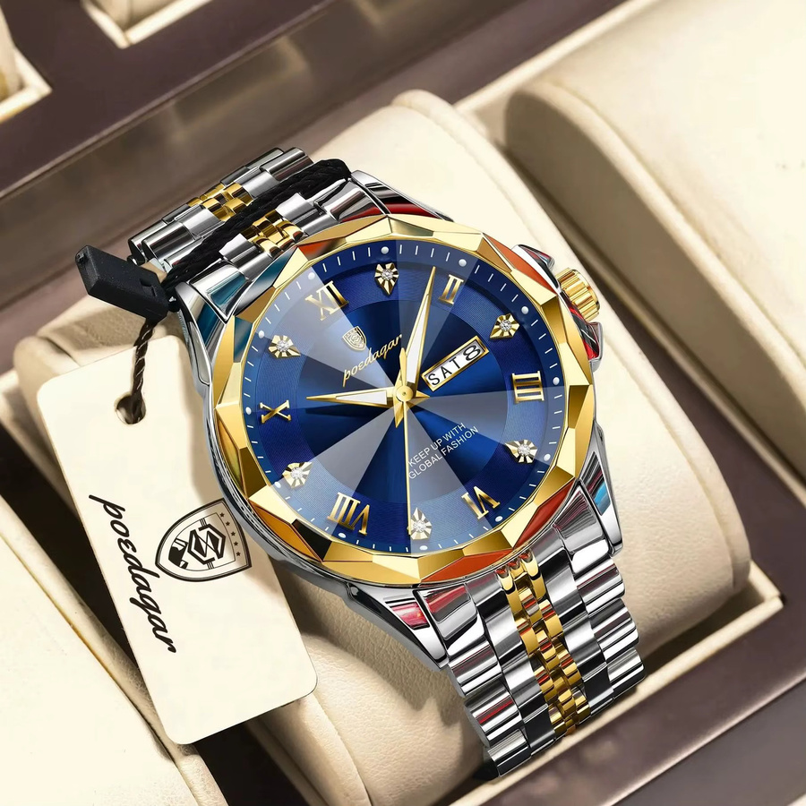 POEDAGAR Armbanduhr Edelstahl, Quarz, Blau, Herren - Bild 2