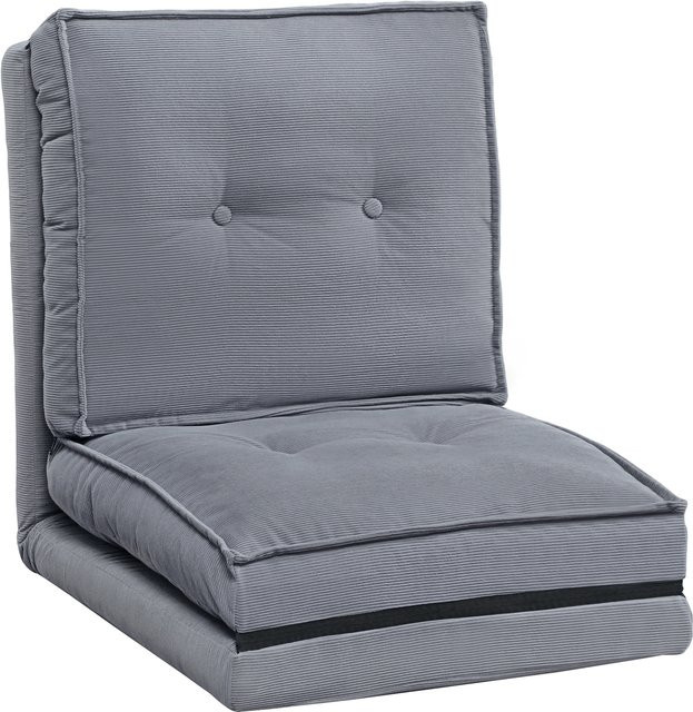 HOMCOM Klappbarer Bodensessel aus Cordvelours in Grau, 5-fach verstellbare Bodenliege-Matratze als gepolstertes Schlafsofa für Wohnzimmer, Büro oder Schlafzimmer, B: 230 cm, H: 59 cm, T: 15 cm - Bild 1
