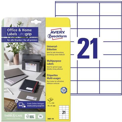 Avery Zweckform Universal-Etiketten Weiß, B: 7,0 cm, H: 4,1 cm, 210 Stück - Bild 1