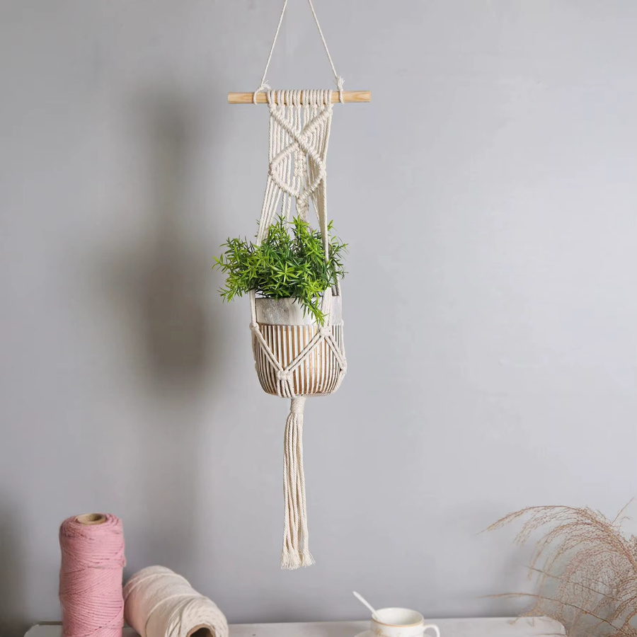 Handgemachter Makramee Pflanzenausleger aus Baumwolle im Boho-Stil für Wanddekoration im Garten und Hof - Bild 3