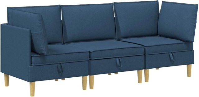 vidaXL Wohnzimmergarnitur in L-Form aus blauem Stoff mit Kissen und Speicherfunktion, 3-teilig - Bild 1