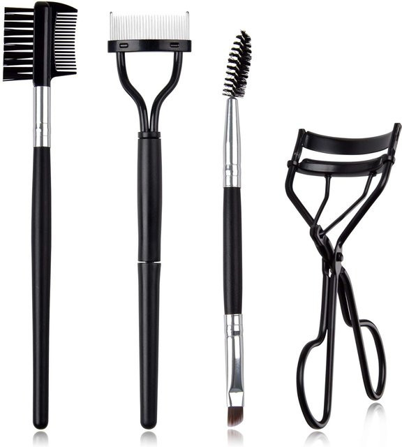 Wimpernkamm und Wimpernzange, Augenbrauenbürste, 3/4 Stück - Bild 1