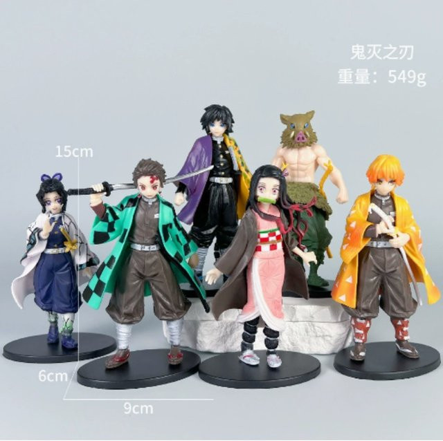 Bandai Demon Slayer Figurenset, Kamado Tanjirou, Nezuko, Agatsuma Zenitsu, Hashibira Inosuke, Giyuu, Shinobu, PVC-Actionfiguren - Bild 1