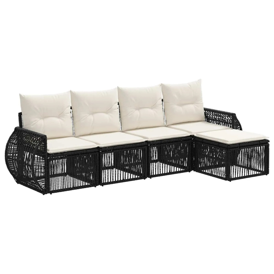 vidaXL Gartensofa-Set 5-teilig aus Poly-Rattan in Schwarz und Weiß mit Polsterkissen und Ottoman für Garten und Terrasse - Bild 2