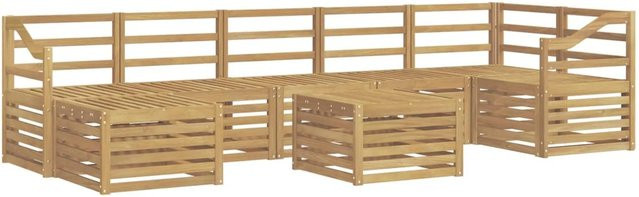 vidaXL Outdoor-Sofagarnitur aus Akazienholz in Weiß, 8-teiliges L-Shape Set mit Tisch und Hocker, B/T/H: 59 x 59 x 37 cm - Bild 1