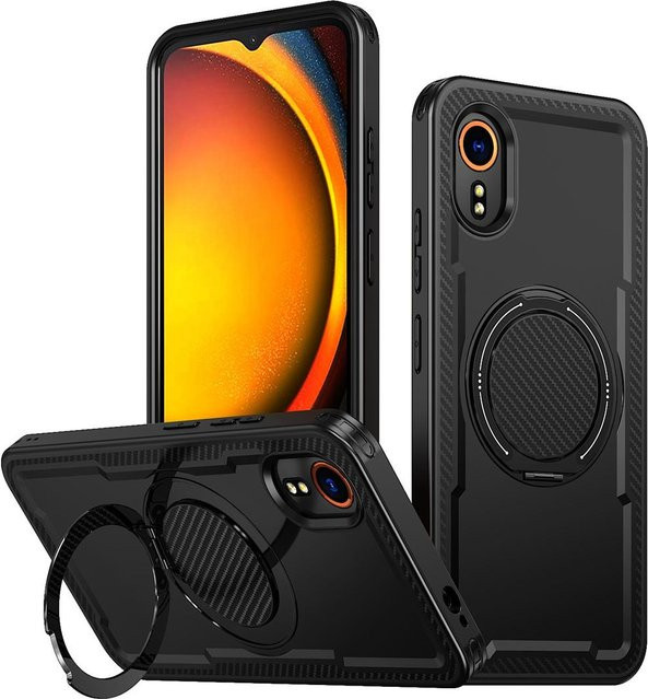 Samsung Galaxy XCover 7 Hülle mit Ständer, MagSafe-kompatibel, stoßfeste Hybrid-Handyhülle mit Kohlefaser-Textur in Schwarz - Bild 1