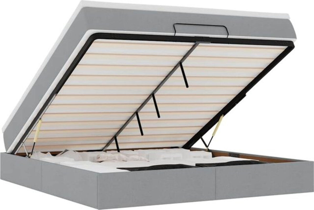 Vidaxl Ottoman Polsterbett mit Matratze in Grau aus Stoff und Metall B/T/H: 180 x 200 x 23,5 cm - Bild 1