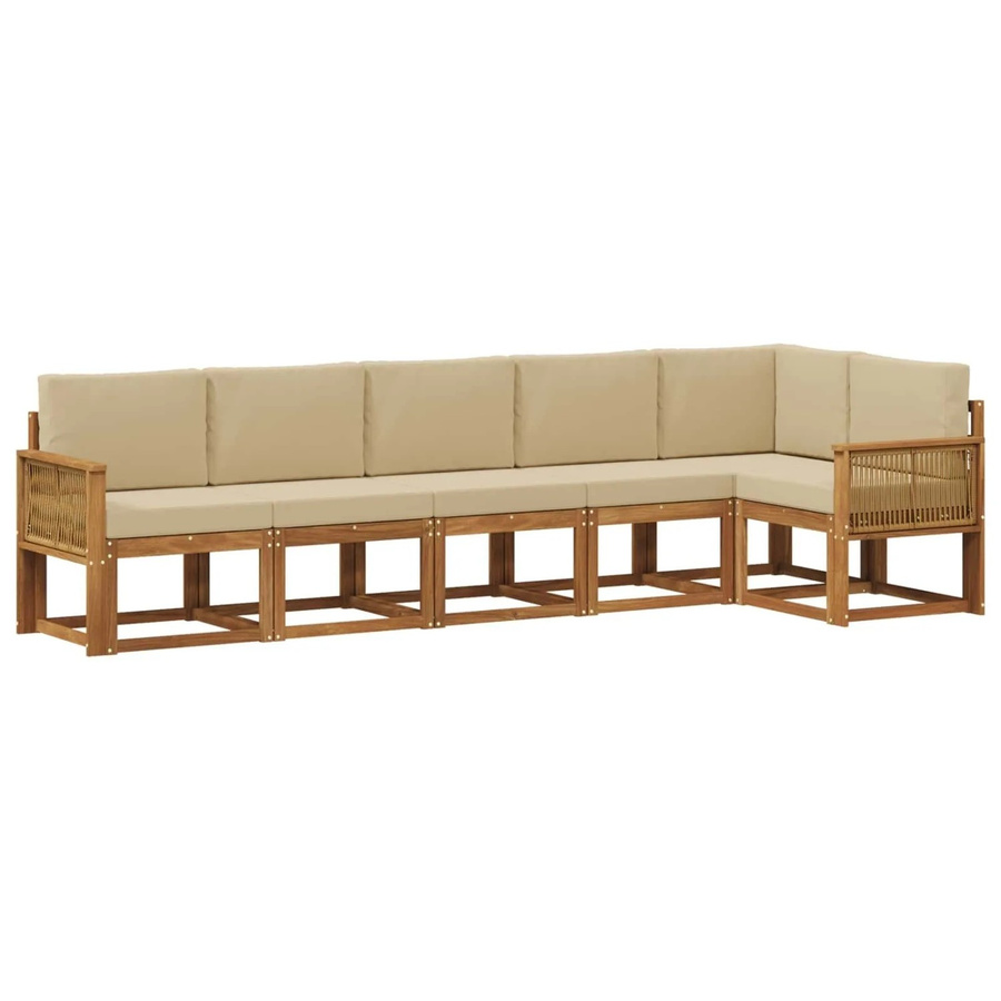 vidaXL Outdoor-Sofagarnitur L-Form aus Akazienholz mit Kissen in Natur und Beige - Bild 2