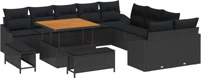 vidaXL Gartensofa-Set in U-Form mit 13 Kissen, Schwarz, Poly-Rattan und Metallgestell - Bild 1