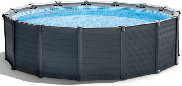 Intex Frame Pool Rund Grau mit Sandfilteranlage, Abdeckung, Bodenplane und Leiter, Durchmesser: 478 cm, Höhe: 124 cm - Bild 1