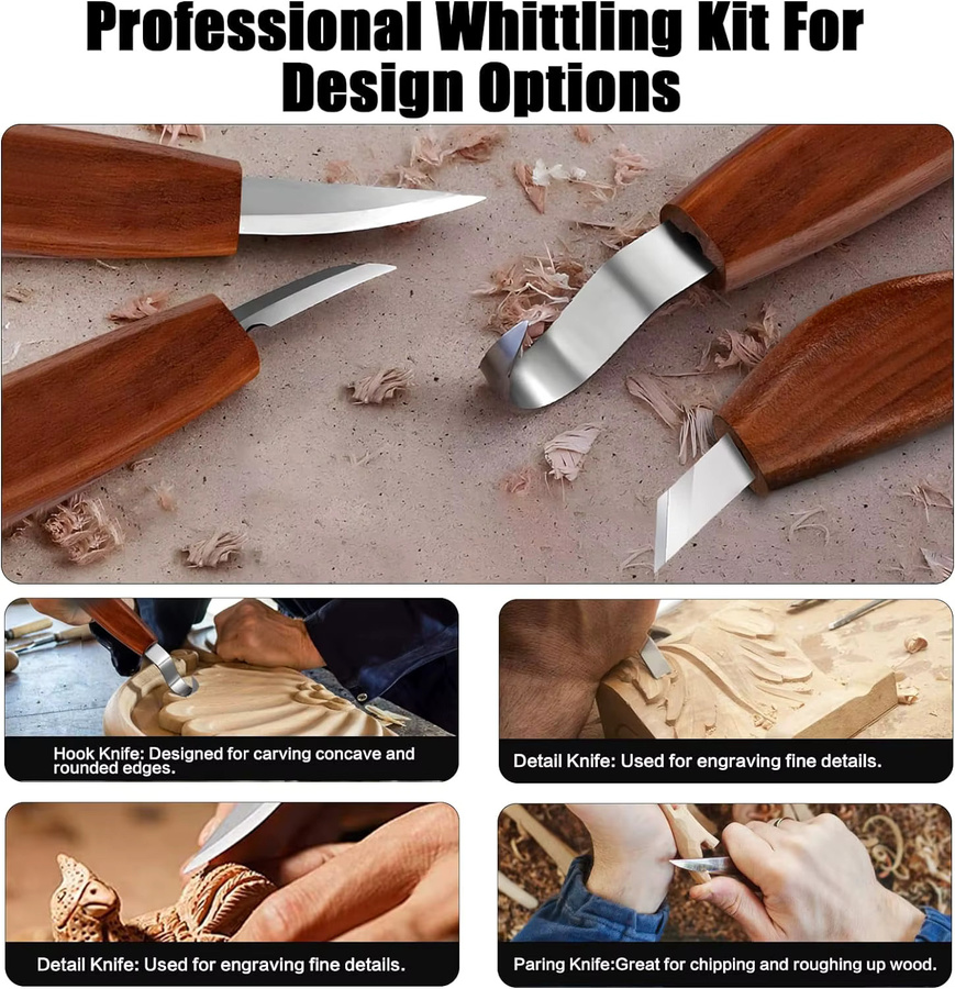 Holzschnitzwerk Set aus Walnuss mit Schnitzmessern und Meißeln für DIY Handwerksarbeiten in Braun - Bild 4