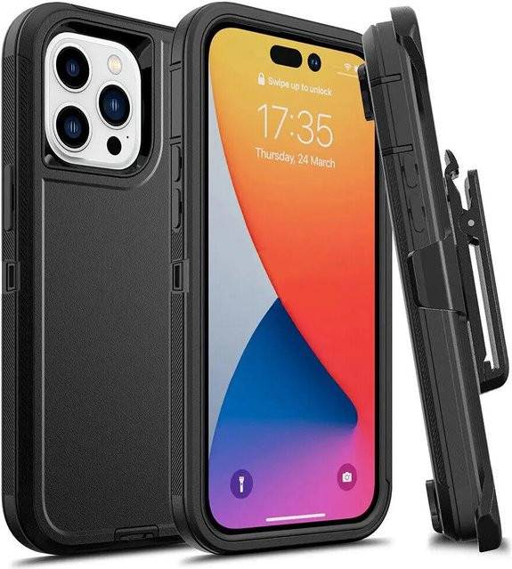 OtterBox Defender Handyhülle mit Gürtelclip für iPhone 16 Pro Max, 15, 14, 13, 12, 11 in Schwarz - Bild 1