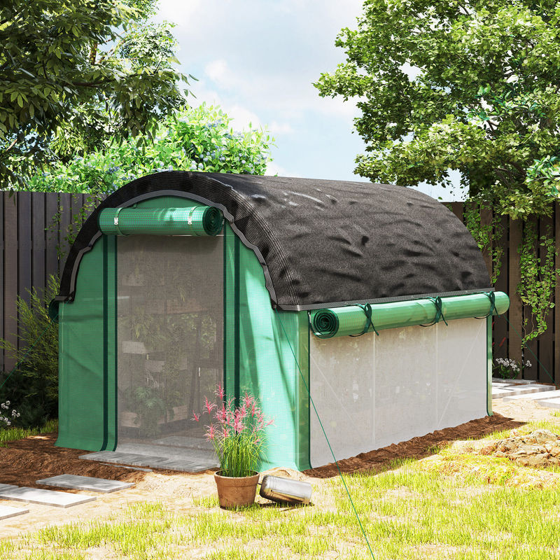 Outsunny Foliengewächshaus Grün mit 6 Fenstern und Rolltüren, UV-beständiger Folientunnel für Tomaten, B/H/L: 300 x 200 x 198 cm - Bild 2