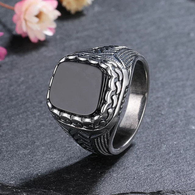 QIBAOKU Ring 925 Silber, Achat, Schwarz, Damen, Vintage - Bild 1