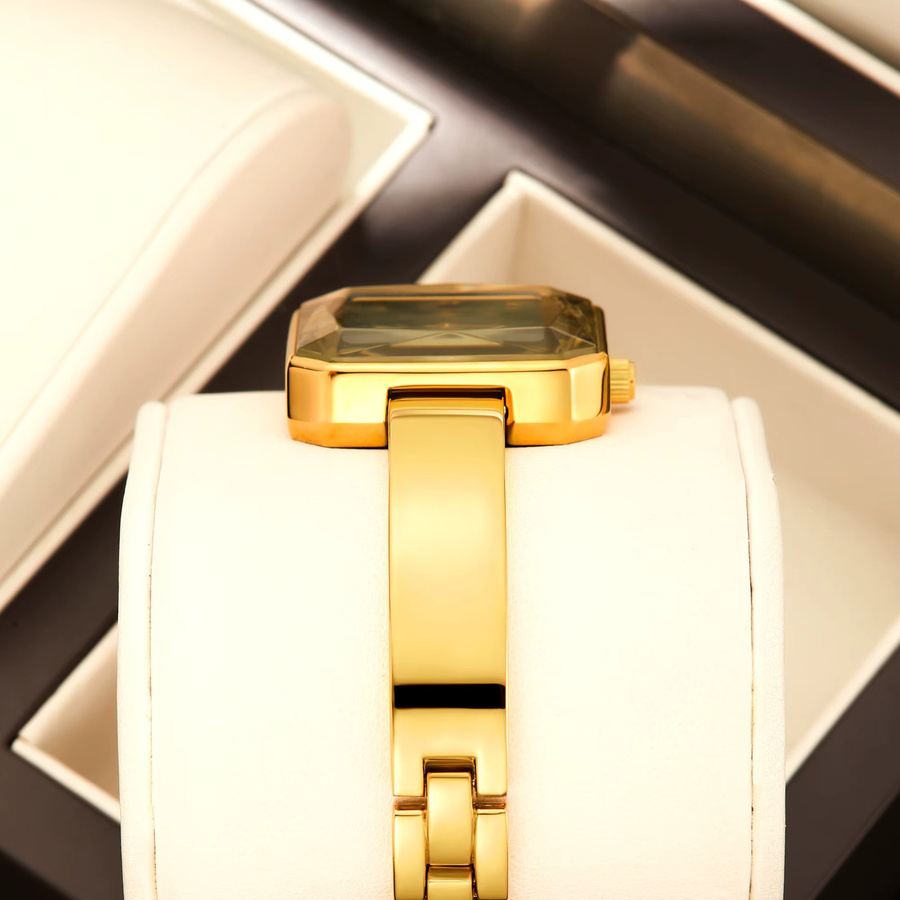 YaLaLuSi Armbanduhr Quarz, Edelstahl, Gold, Eckig, 40 mm, Damen - Bild 3