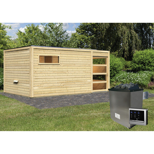 KARIBU Saunahaus Walk in Beige mit 9 kW Ofen und externer Steuerung, B/T/H: 508 x 276 x 210 cm - Bild 2