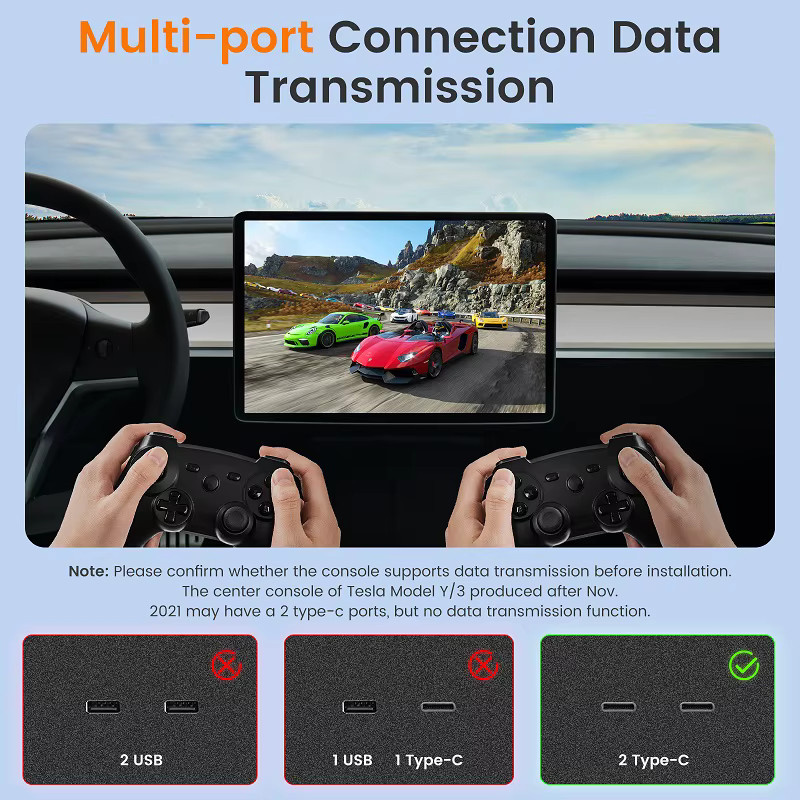TomoStrong USB-C Schnellladegerät 27W Intelligente Docking Station USB Shunt Hub Auto Adapter für Tesla Modell 3 und Modell Y (2021-2023) - Bild 4