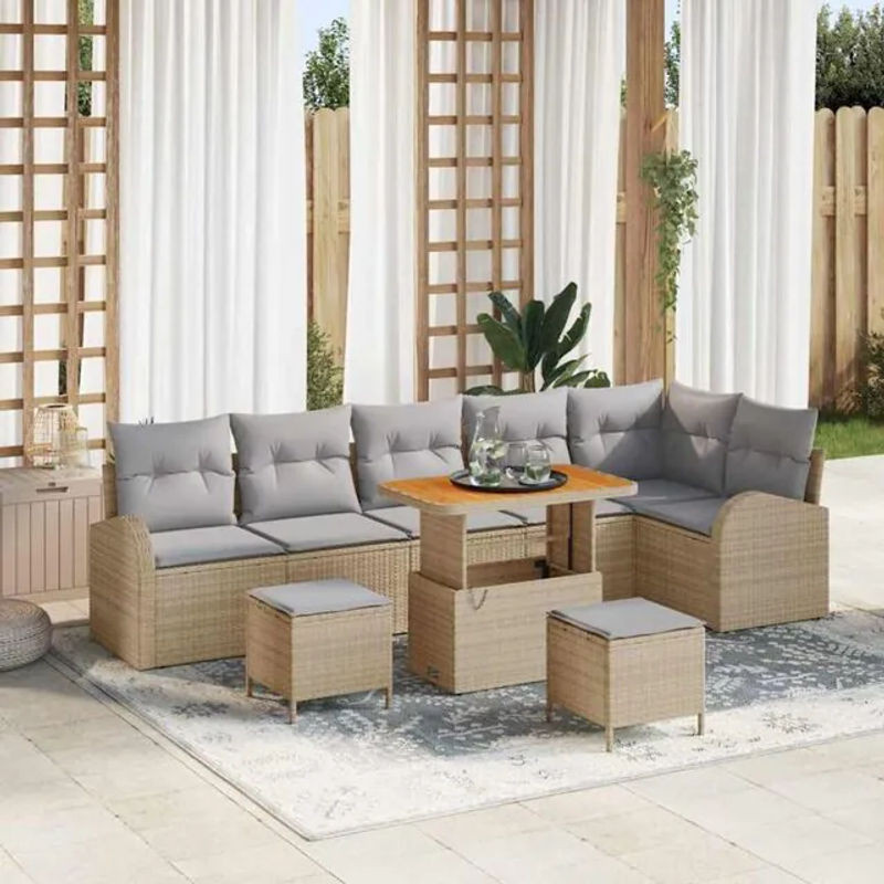 Vidaxl Garten-Sofa-Set aus Poly-Rattan mit 9 Kissen in Beige und Grau - Bild 1