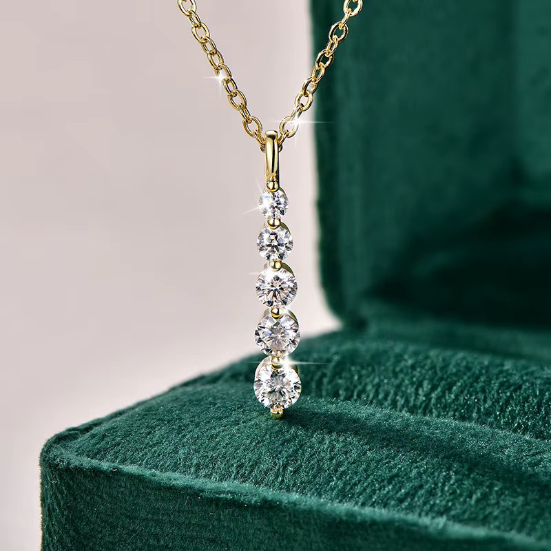 Lnngy Halskette, 14 Karat Gold gefüllt, 5-Stein-Moissanit, Damen - Bild 4