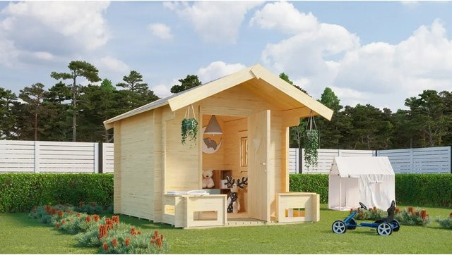Lasita Maja Kinderspielhaus Pinocchio aus Massivholz in Braun-beige Natur, B/H/T: 219 x 188 x 270 cm - Bild 1