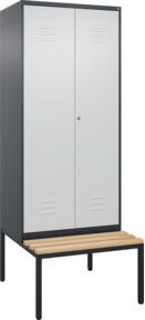 C+P Spind Classic PLUS Schwarz-Weiß-Spind mit Sitzbank, 2 Abteile, Buche-Hartholz Sitzfläche, B/T/H: 212 x 80 x 81,5 cm - Bild 1