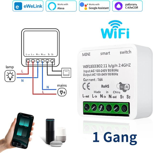 GGBEE WLAN Smart Switch Mini Smart Breaker mit 2-Wege-Steuerung in Weiß, kompatibel mit eWelink, Smart Life App, Amazon Alexa und Google Assistant - Bild 1