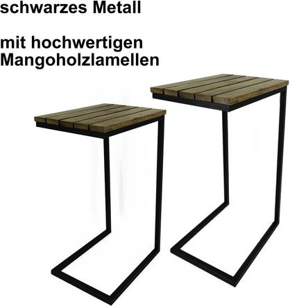 NOOR living Beistelltisch-Set aus Mangoholz und Metall in Schwarz, B/T/H: 31 x 41 x 66,5 cm - Bild 1