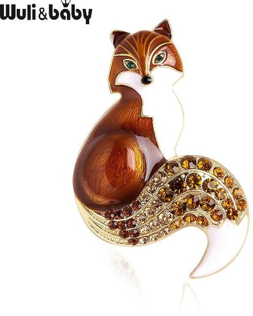 YIRAN Brosche Emaille Fuchs mit Strass, Kupfer, Zirkonia, Kristall, Unisex - Bild 1