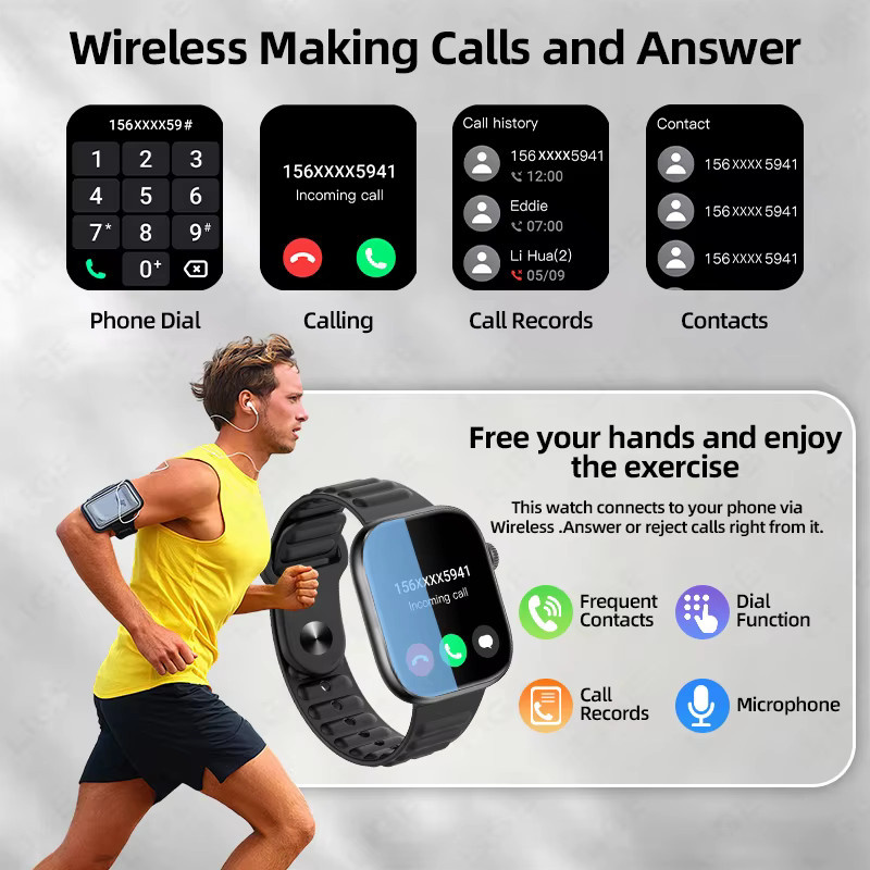 LIGE Smartwatch mit Bluetooth-Anruffunktion, 1,83 Zoll HD-Großbildschirm, Sport-Fitness-Smartwatch mit Herzfrequenzmesser, Schwarz - Bild 2