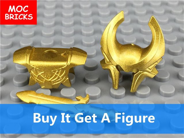 Yiran Toy MOC Bausteine Bemalte Goldene Rüstung Helm Schwert 1-teiliges Set - Bild 1