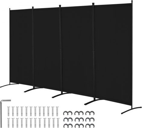 VEVOR Raumteiler mit 4 Paneelen aus Eisen und Oxford-Gewebe, faltbarer Sichtschutz und Paravent zur Raumtrennung, Schwarz, B/T/H: 346,4 x 52,0 x 184,0 cm - Bild 1