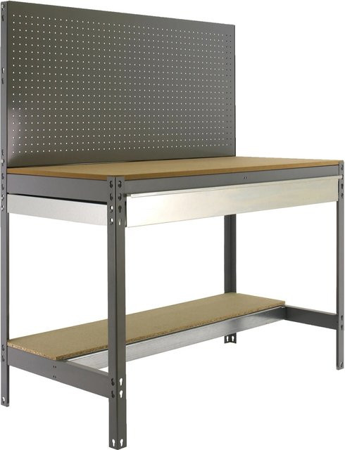 PROREGAL Werkbank Buffalo mit Werkzeugwand und Schubfach, Grau, H x B x T: 84 x 120 x 61 cm, Traglast 600 kg - Bild 1