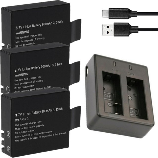 SJCAM Akku und Ladegerät Set für SJ4000 SJ5000 SJ6000 SJ7000 SJ8000 M10 Action Kameras, 3,7 V, 900 mAh, Schwarz - Bild 1